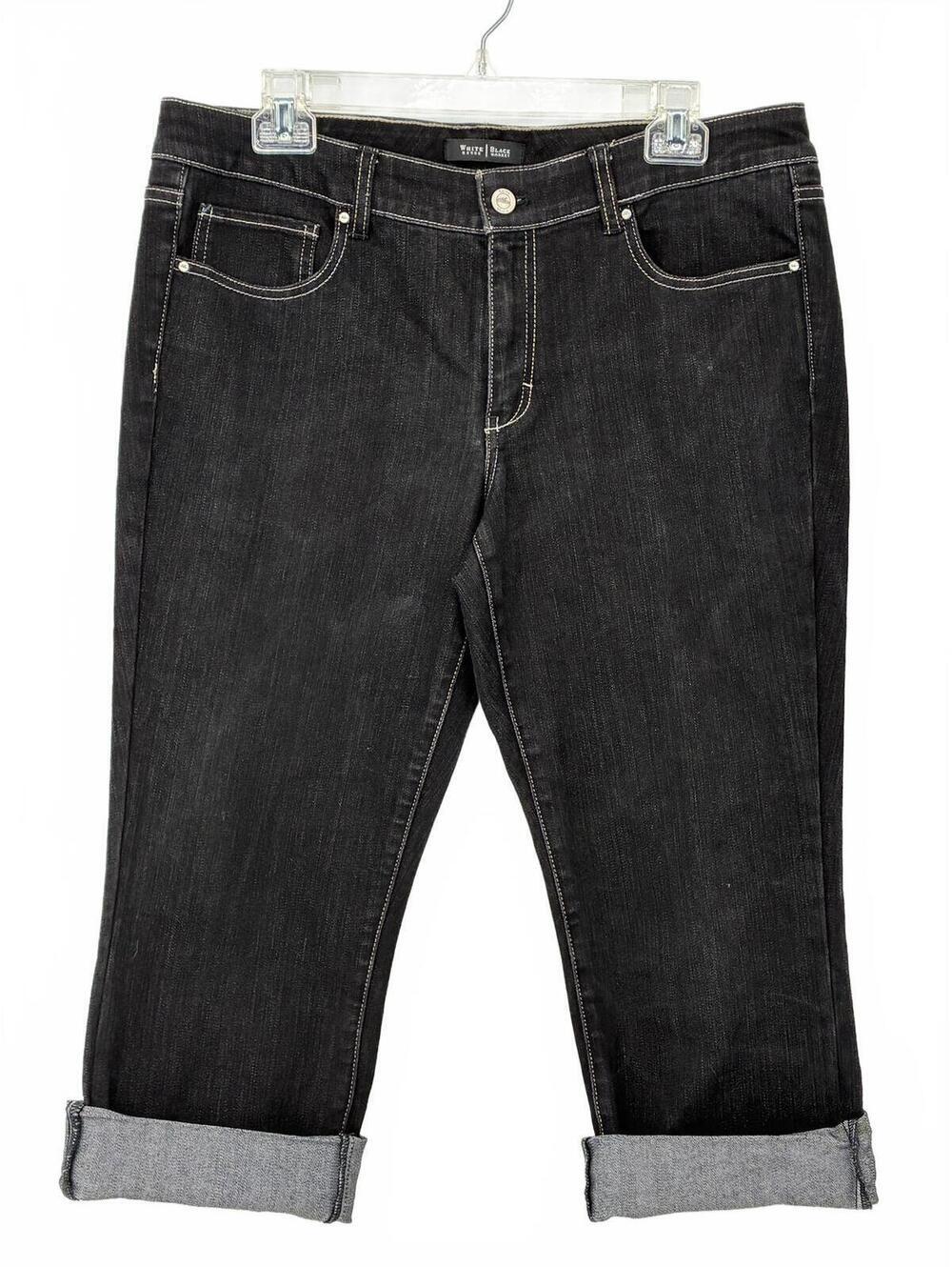 White House Black Market Black Cropped Denim Cuffed Jeans Size 12